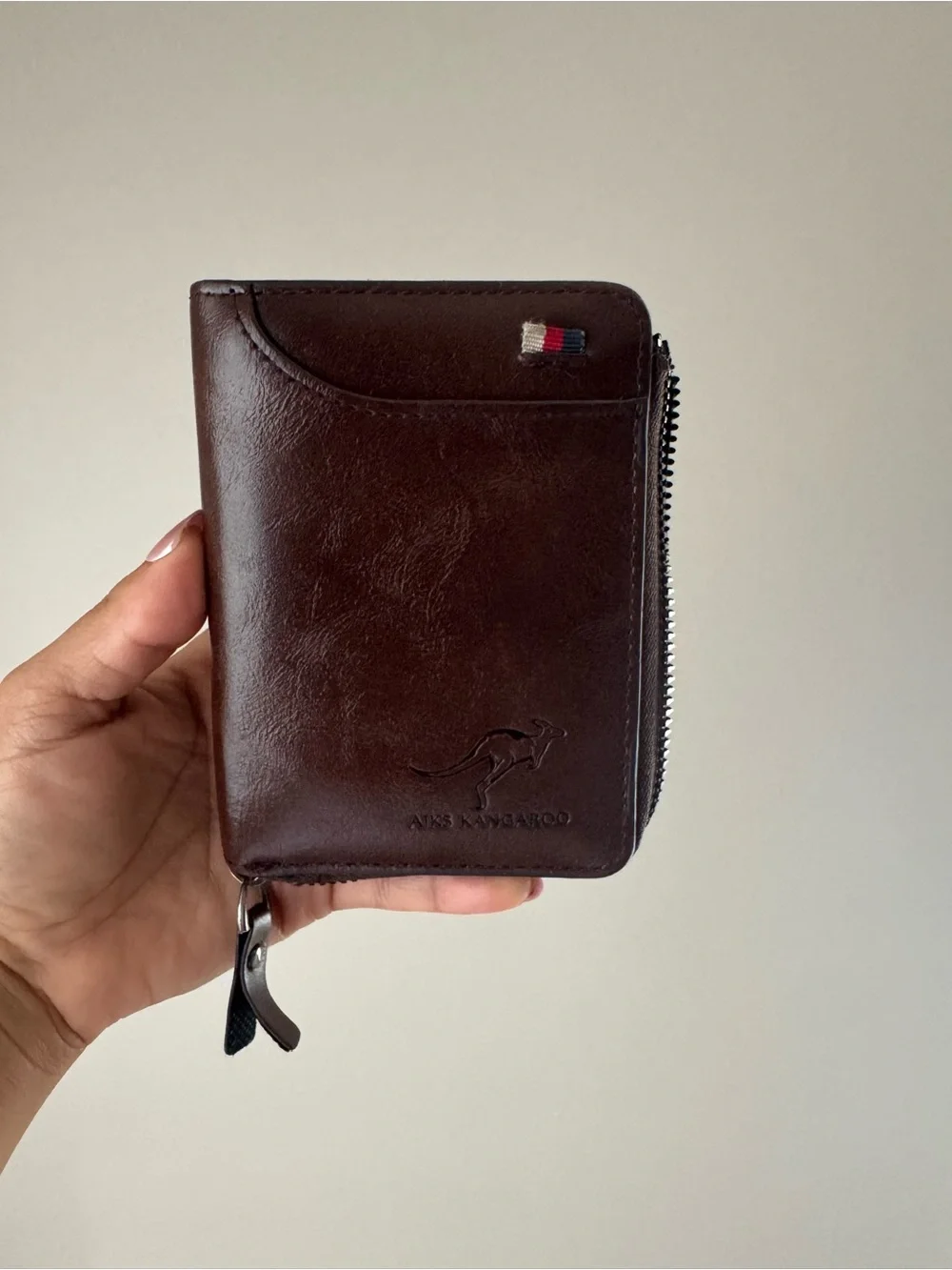 AIKS Kangaroo Brown Leather Zip Wallet
